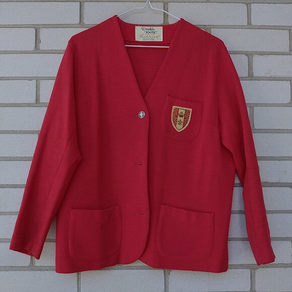 Vintage Red Cardigan 42" Bust Parkhurst Double Knits Botany Wool Made in Canada - Picture 2 of 14